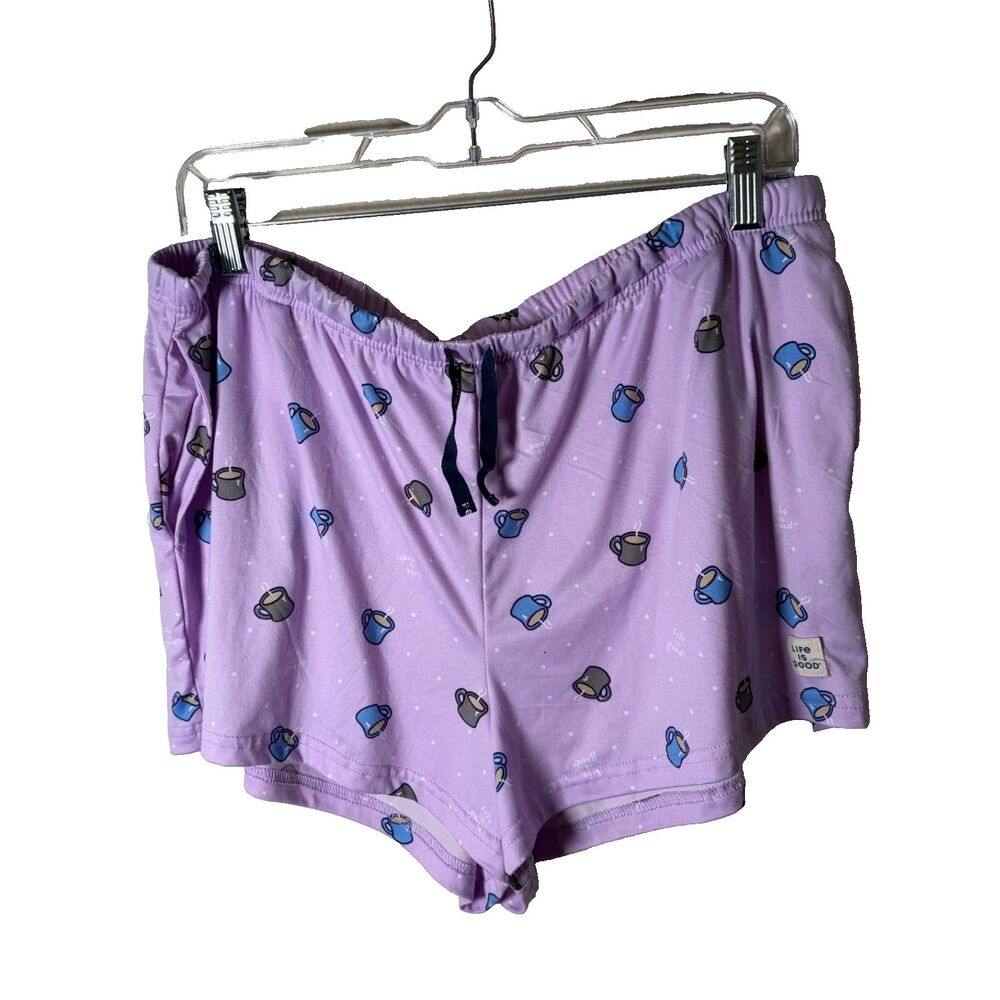 Life Is Good Shorts Women's XL Purple Coffee Cup Pajama Casual Lounge